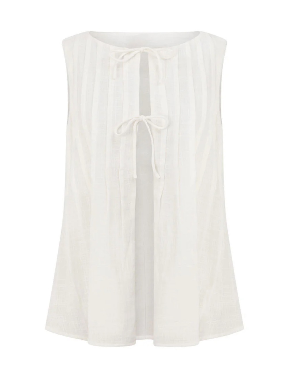 Lightweight Cream Tie-Front Women's Top - Picture 5 of 7